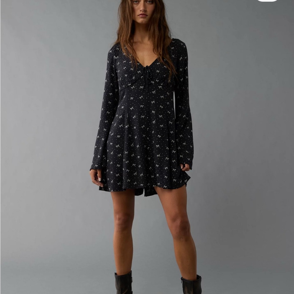 American Eagle Elegant Black Bow Pattern Dress - image 2